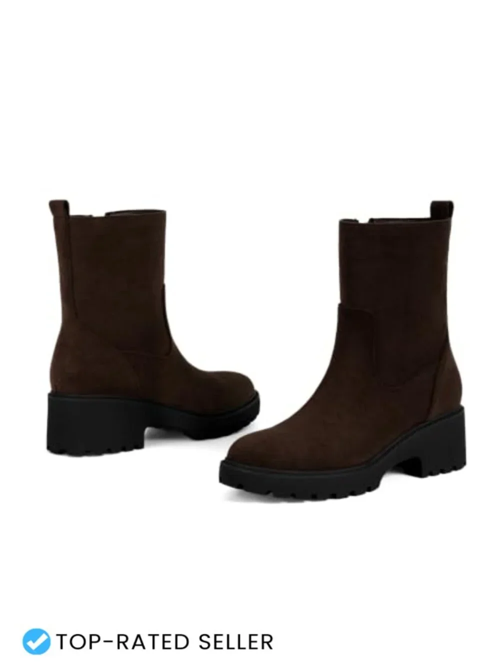 Round Toe Chunky Heel Ankle Boots Faux Suede Side Zip Block Heel